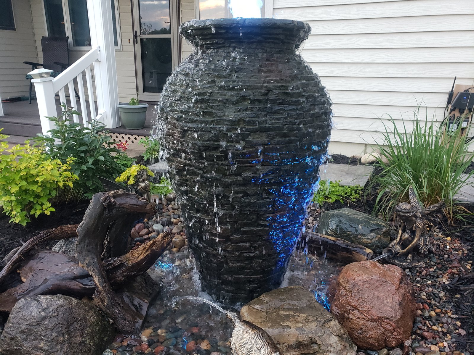 a medium stacked slate urn fountain